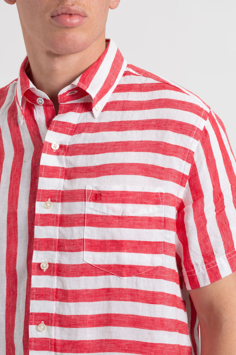 Koszule Ben Sherman B by Ben Sherman Candy Stripe Linen Short Sleeve Różowe Czerwone | 69TJVSHYN