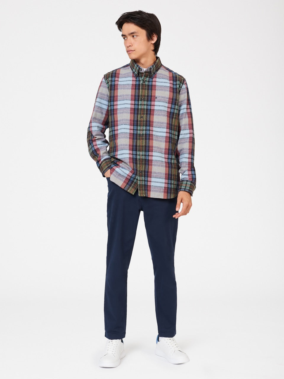 Koszule Ben Sherman Brushed Multicolour Check Oxford Niebieskie | 40DRULMNF