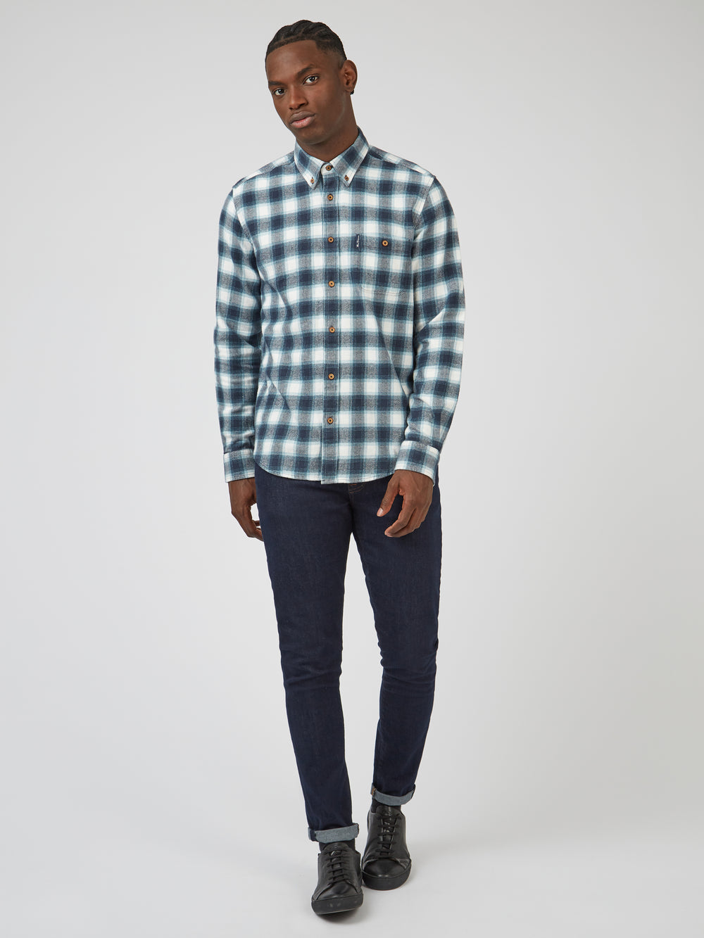 Koszule Ben Sherman Brushed Ombre Check Flannel Zielone | 62JXGTCRI