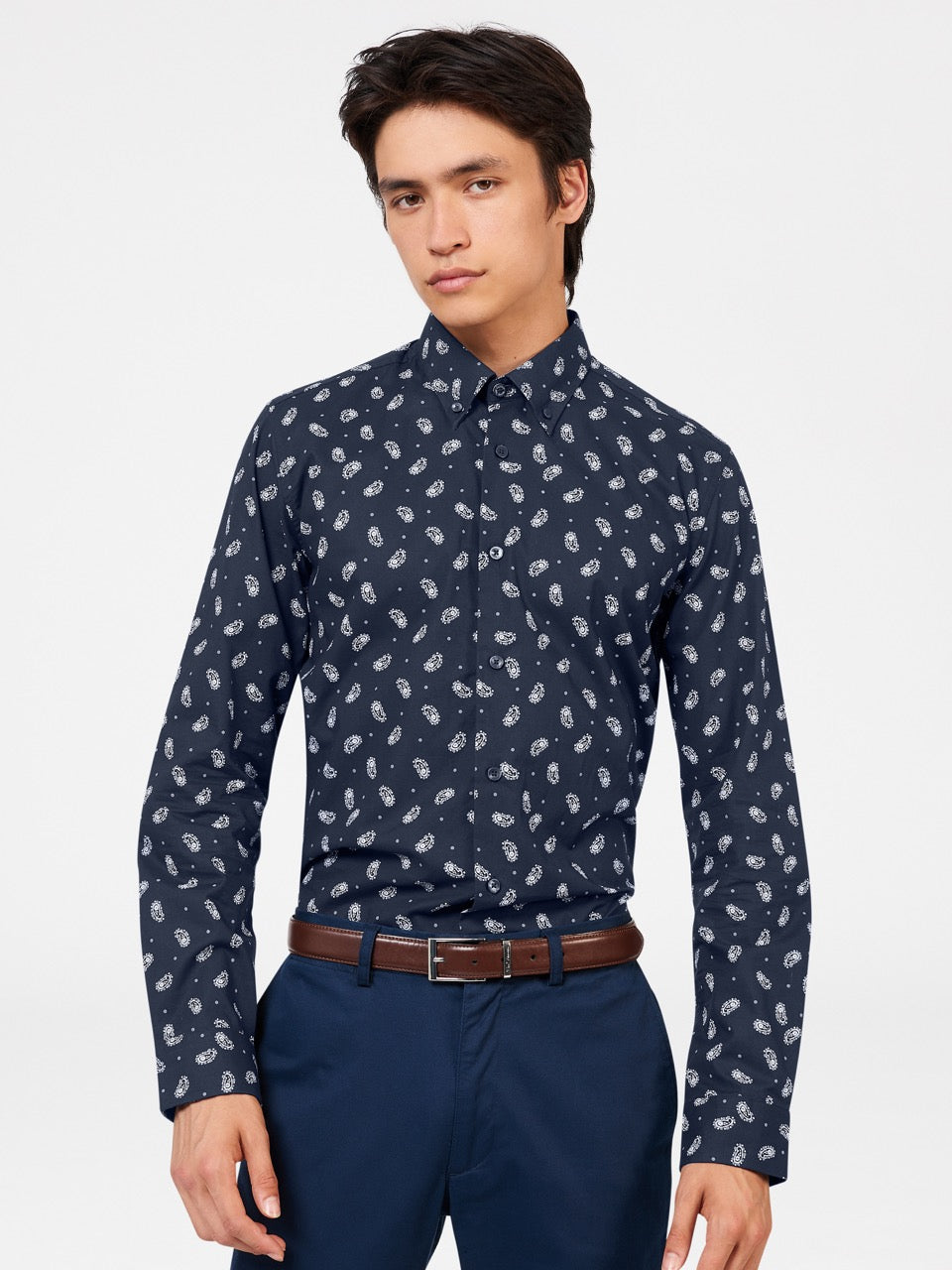 Koszule Ben Sherman Micro Paisley Granatowe | 42YHTWADF