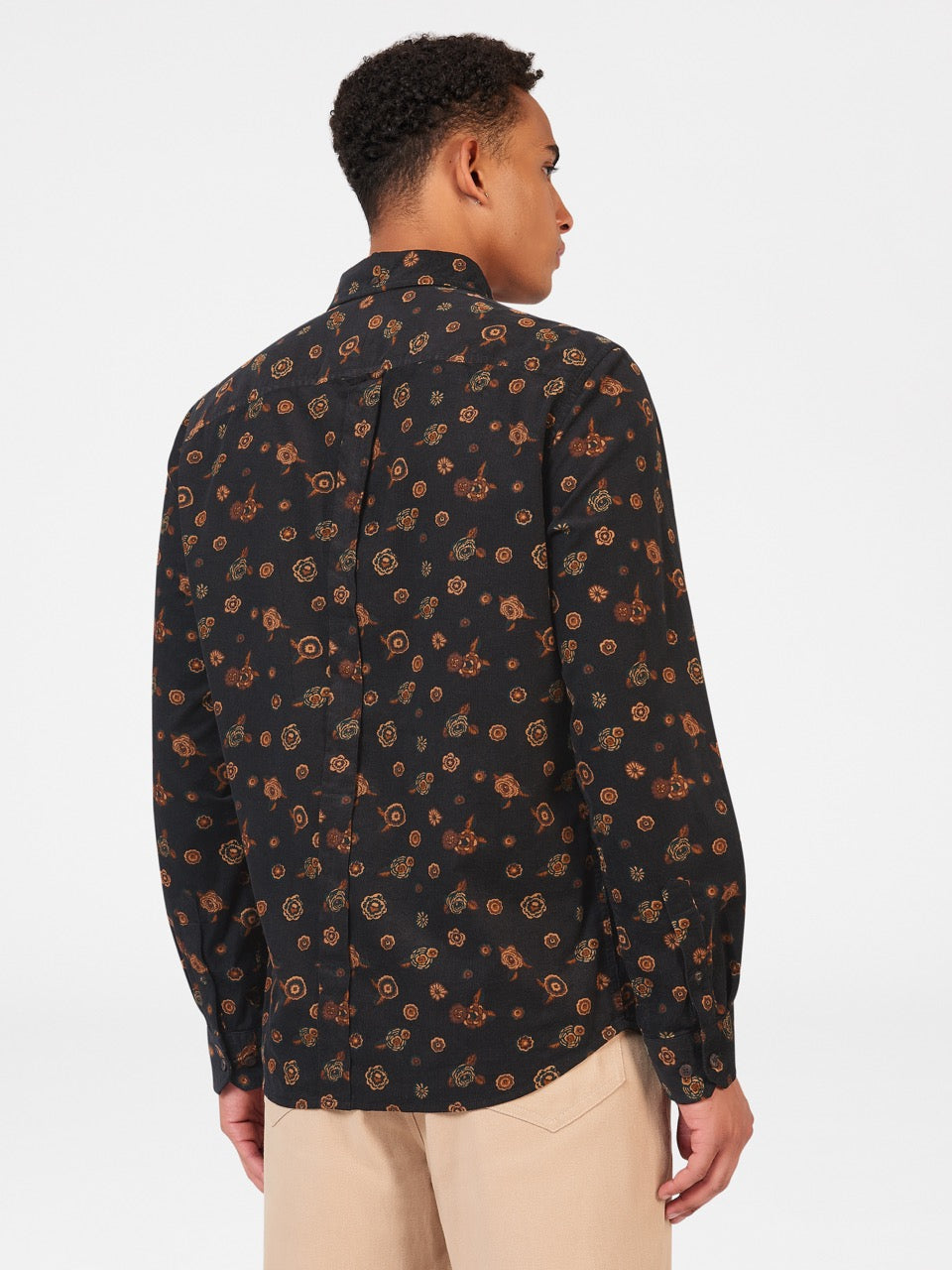 Koszule Ben Sherman Retro Floral Print Corduroy Czarne | 69HFQWUPG