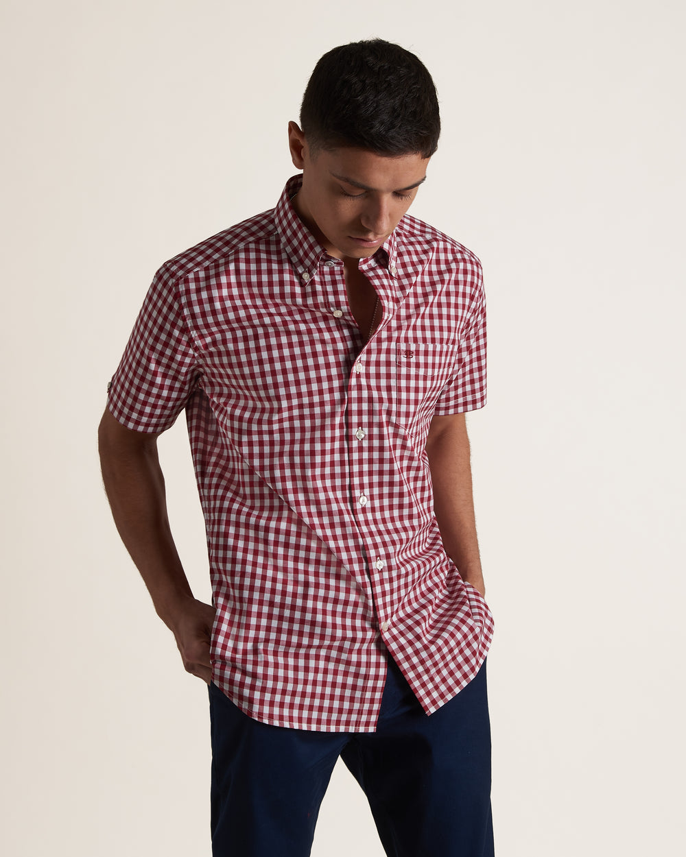 Koszule Ben Sherman Short Sleeve House Poplin Gingham Bordowe | 19YNFJLHG