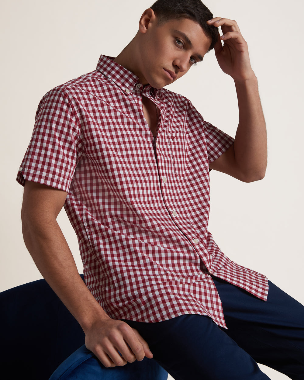 Koszule Ben Sherman Short Sleeve House Poplin Gingham Bordowe | 19YNFJLHG