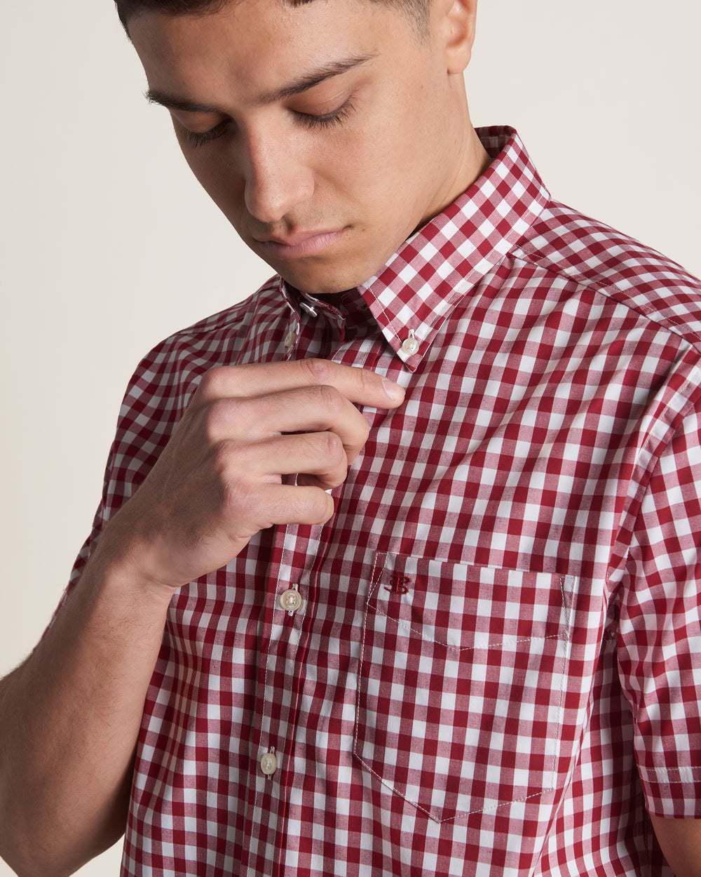 Koszule Ben Sherman Short Sleeve House Poplin Gingham Bordowe | 19YNFJLHG