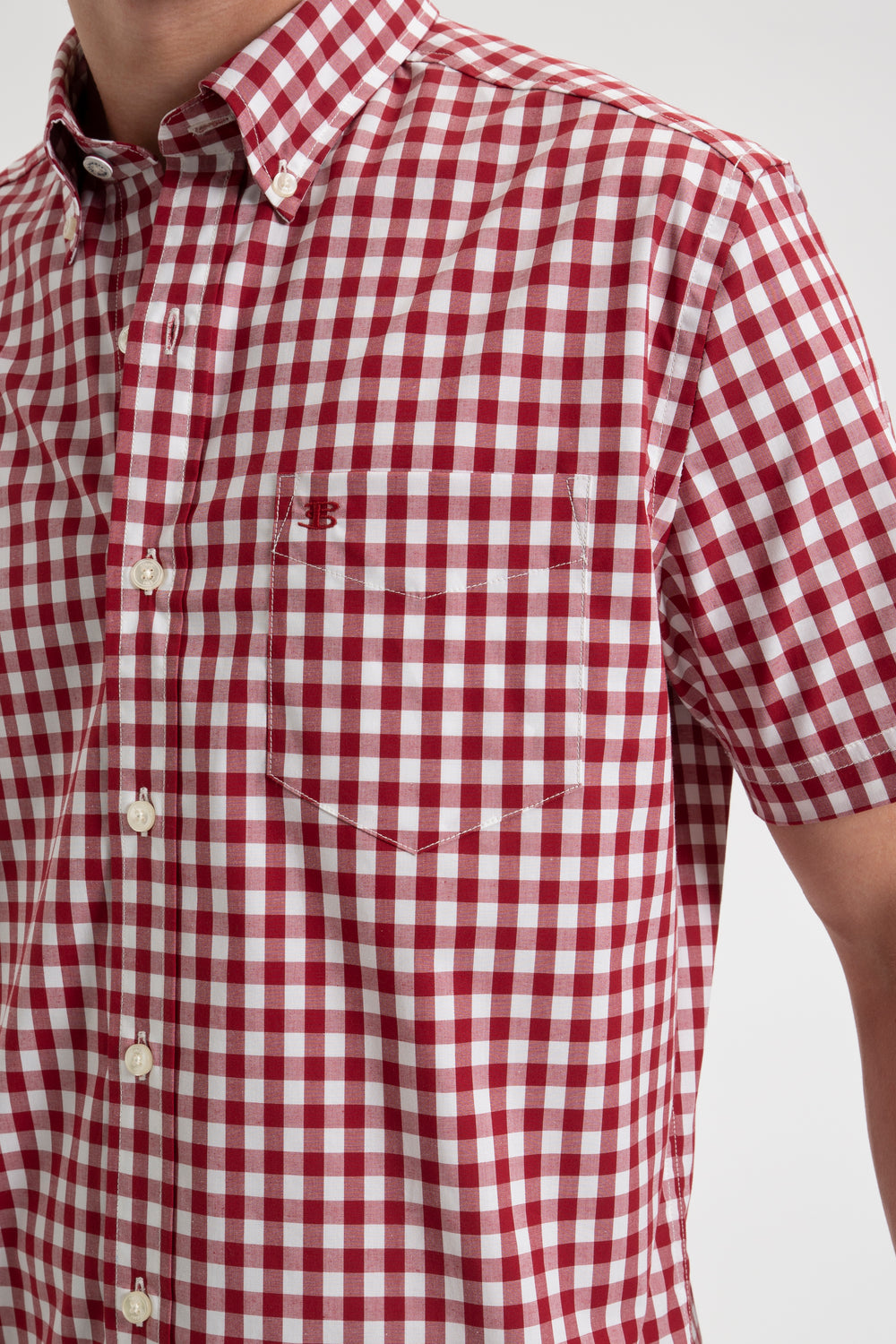 Koszule Ben Sherman Short Sleeve House Poplin Gingham Bordowe | 19YNFJLHG