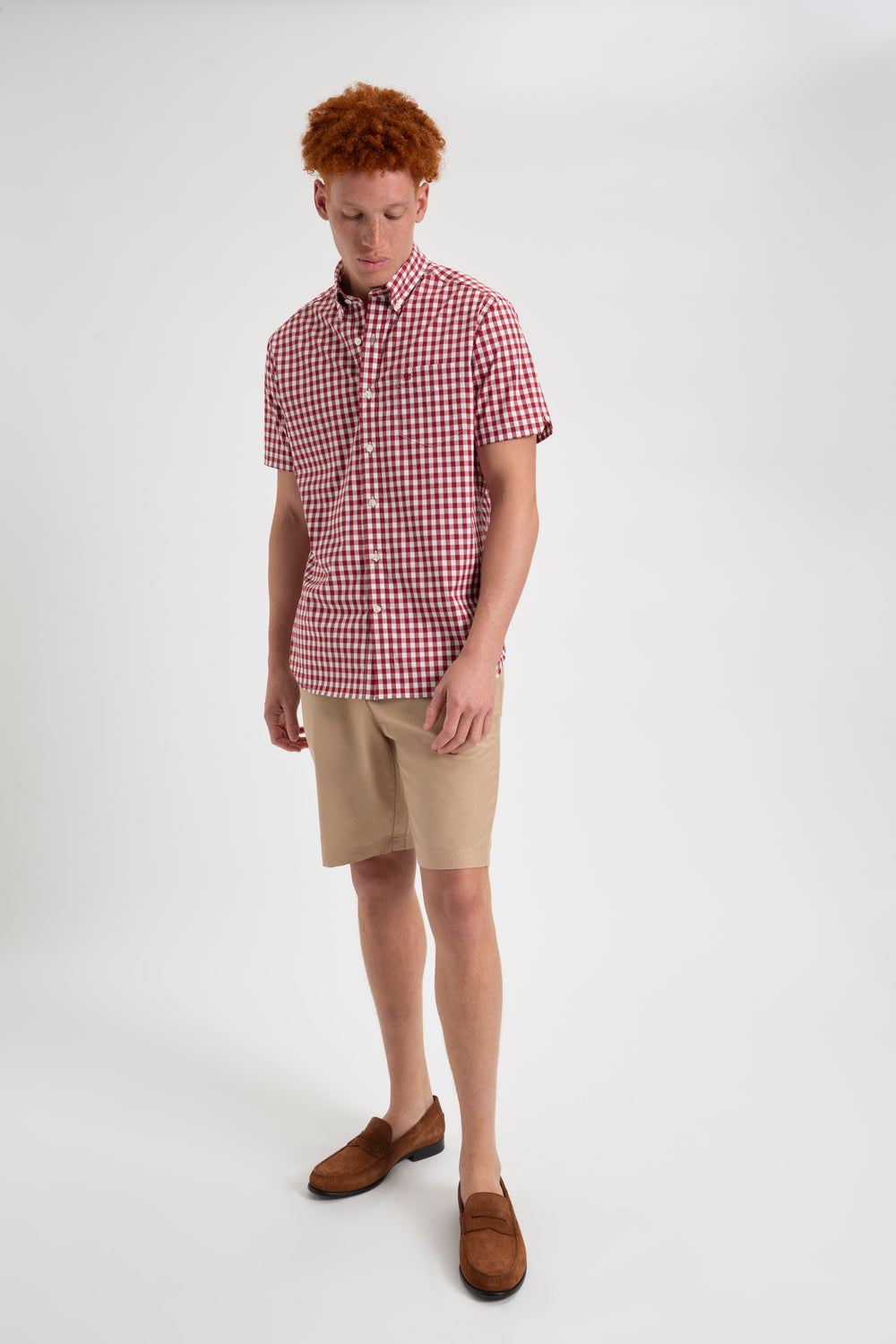 Koszule Ben Sherman Short Sleeve House Poplin Gingham Bordowe | 19YNFJLHG