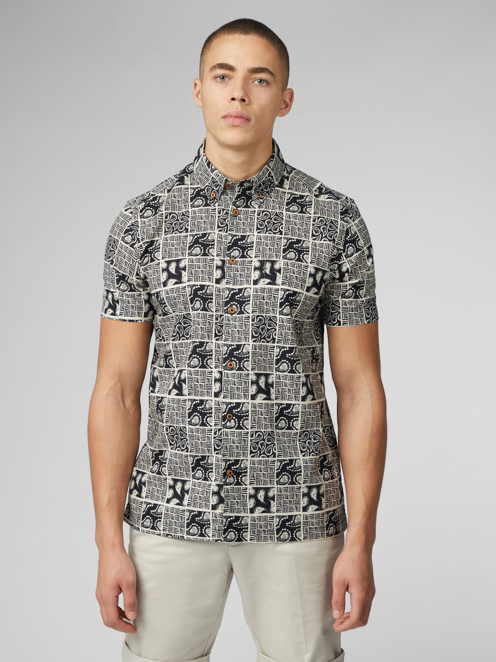 Koszule Ben Sherman Signature Checkerboard Paisley Print Czarne | 40MDOXEBG