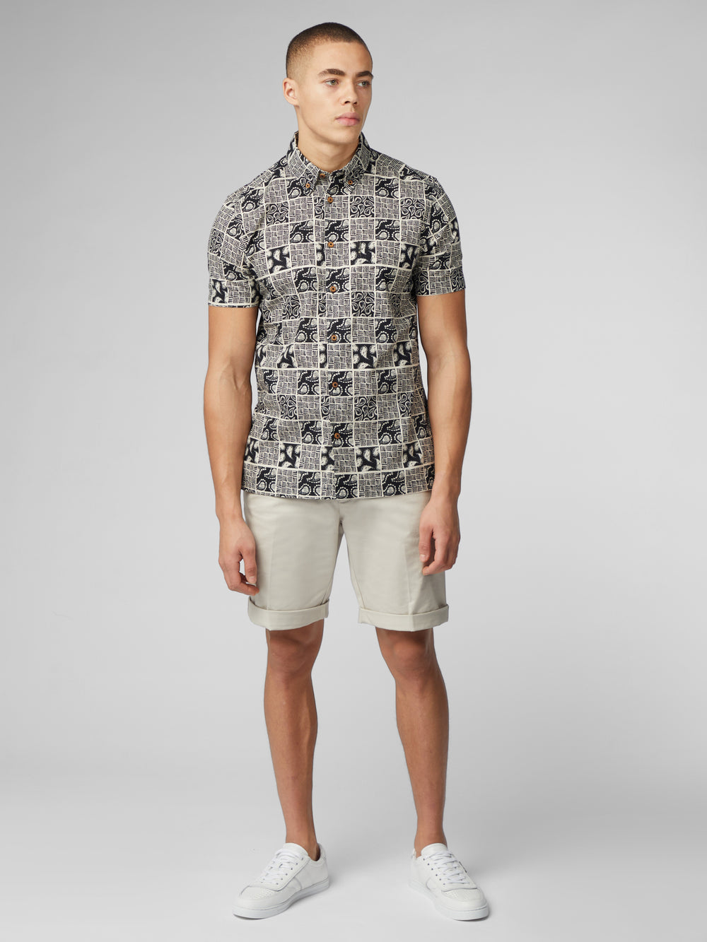 Koszule Ben Sherman Signature Checkerboard Paisley Print Czarne | 40MDOXEBG