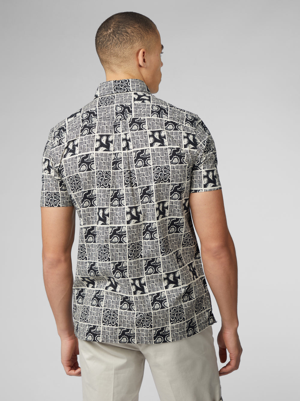 Koszule Ben Sherman Signature Checkerboard Paisley Print Czarne | 40MDOXEBG