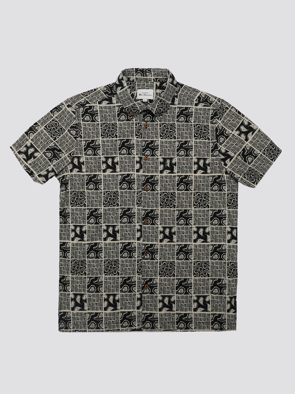 Koszule Ben Sherman Signature Checkerboard Paisley Print Czarne | 40MDOXEBG