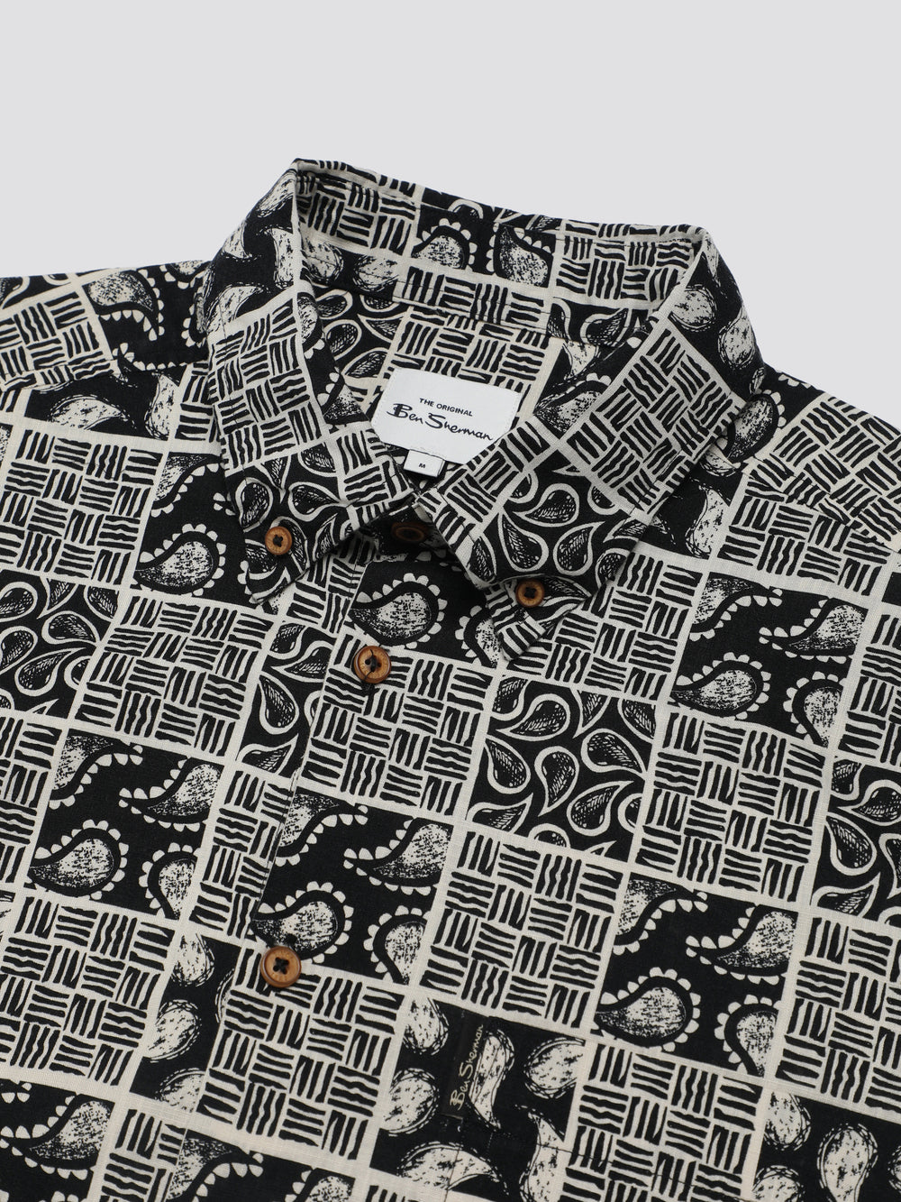 Koszule Ben Sherman Signature Checkerboard Paisley Print Czarne | 40MDOXEBG