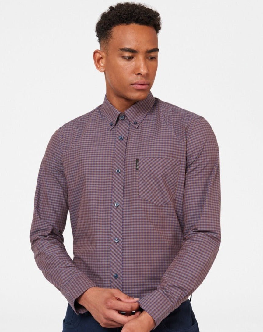 Koszule Ben Sherman Signature Gingham Long-Sleeve Fioletowe | 91HGLWDFJ