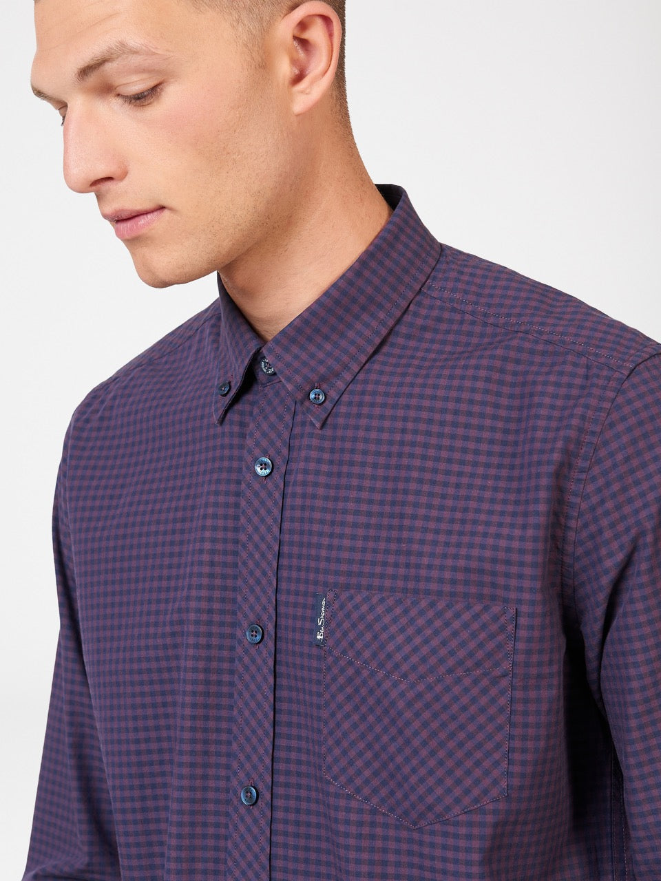 Koszule Ben Sherman Signature Gingham Long-Sleeve Fioletowe | 15ONGFHTV