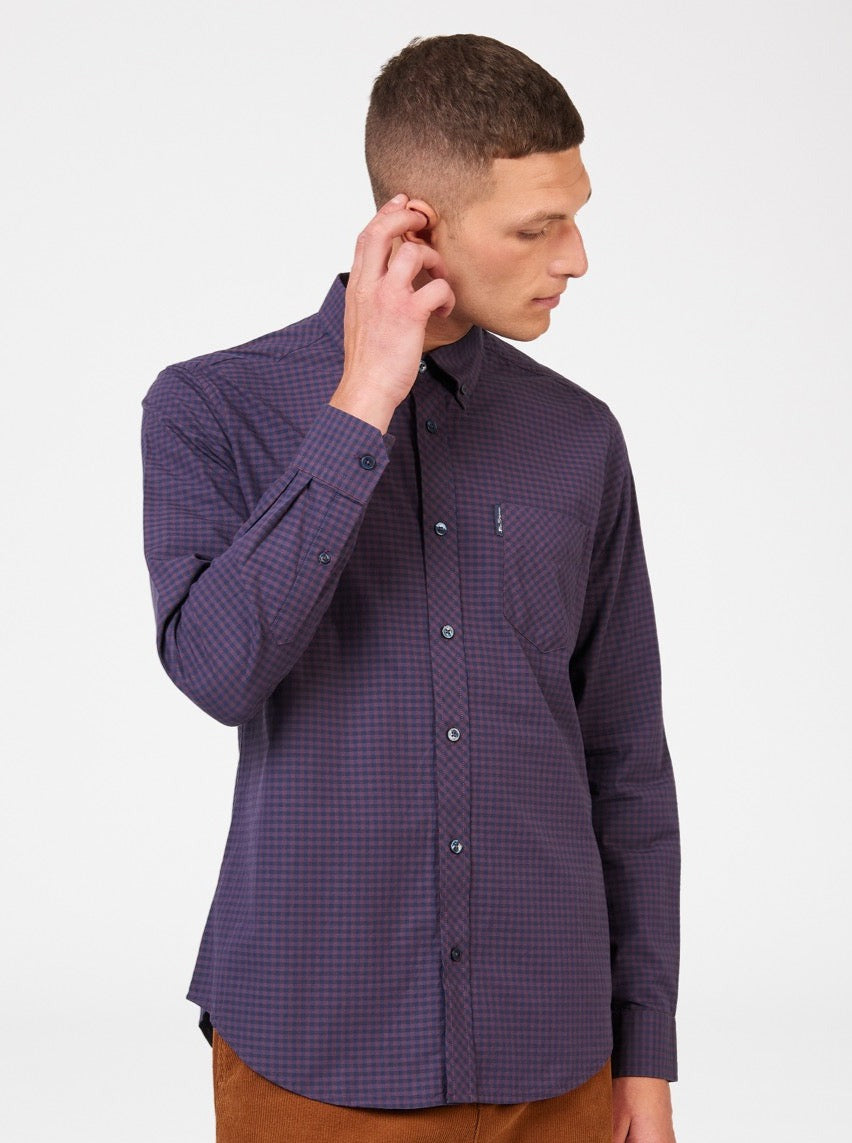 Koszule Ben Sherman Signature Gingham Long-Sleeve Fioletowe | 15ONGFHTV