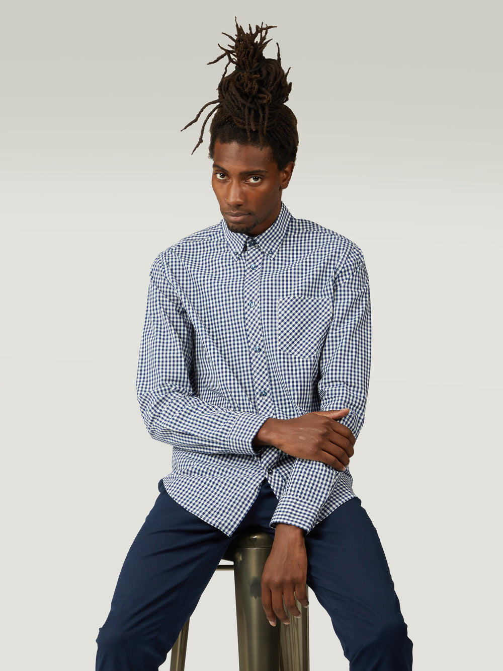 Koszule Ben Sherman Signature Long-Sleeve Gingham Ciemny Niebieskie | 81FAMKYCP