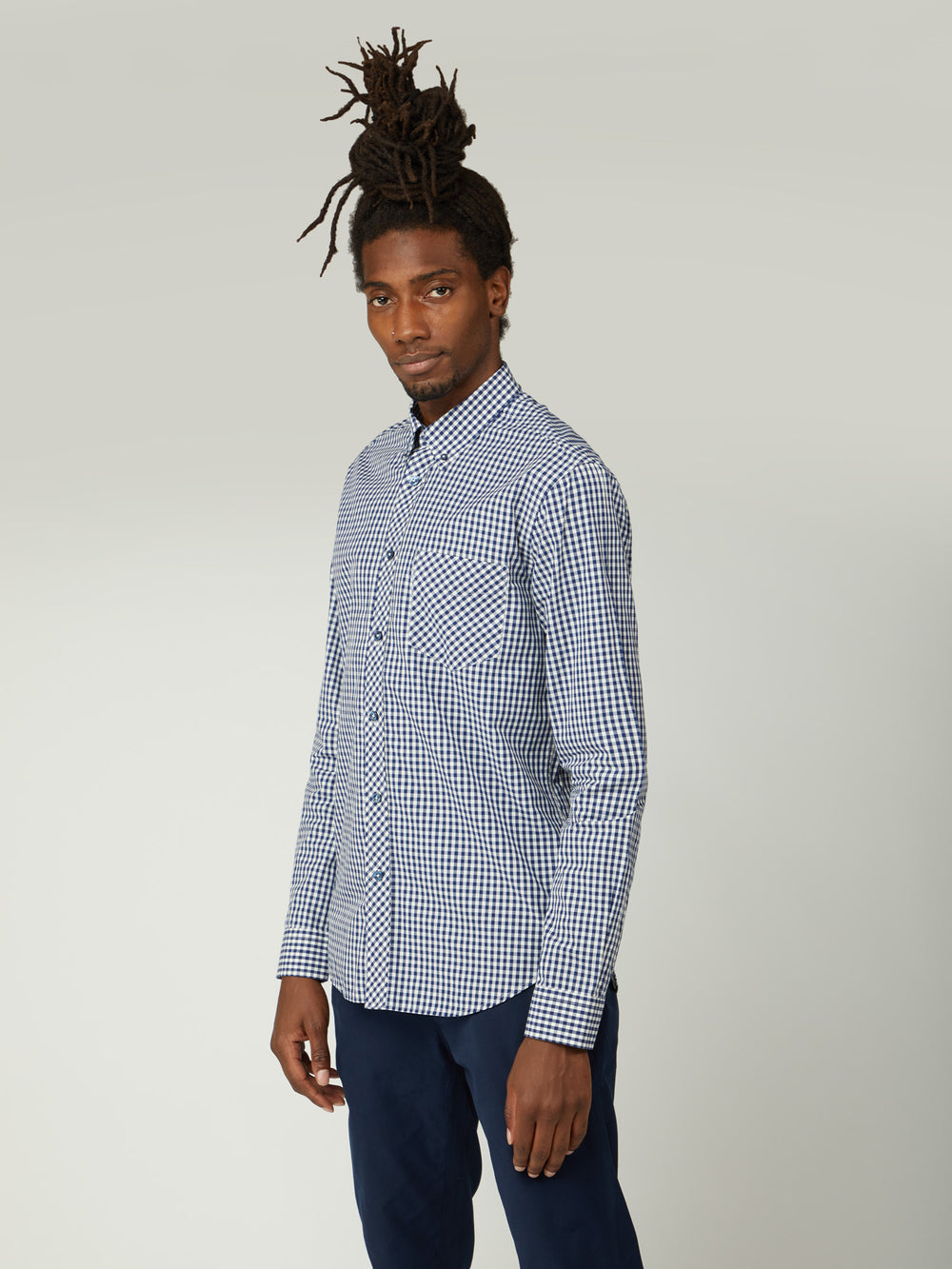 Koszule Ben Sherman Signature Long-Sleeve Gingham Ciemny Niebieskie | 81FAMKYCP