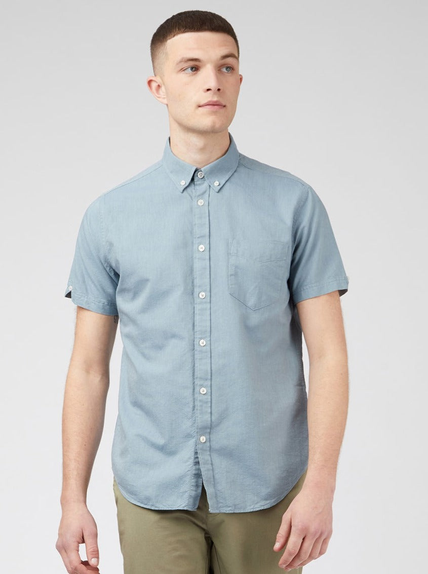 Koszule Ben Sherman Signature Organic Short-Sleeve Oxford Shadow Niebieskie Szare | 09XCOZALW