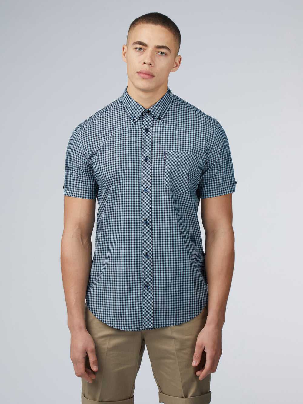 Koszule Ben Sherman Signature Short Sleeve Gingham Niebieskie | 82AUSBZPK