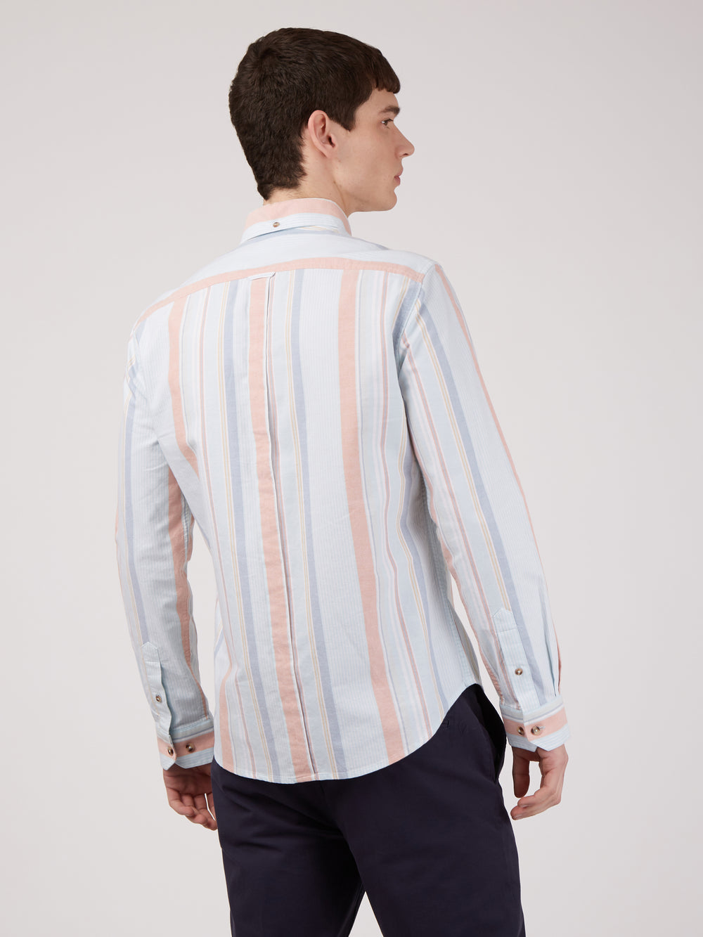 Koszule Ben Sherman The Oxford Ivy Stripe Long-Sleeve Niebieskie | 45PYSTOUC