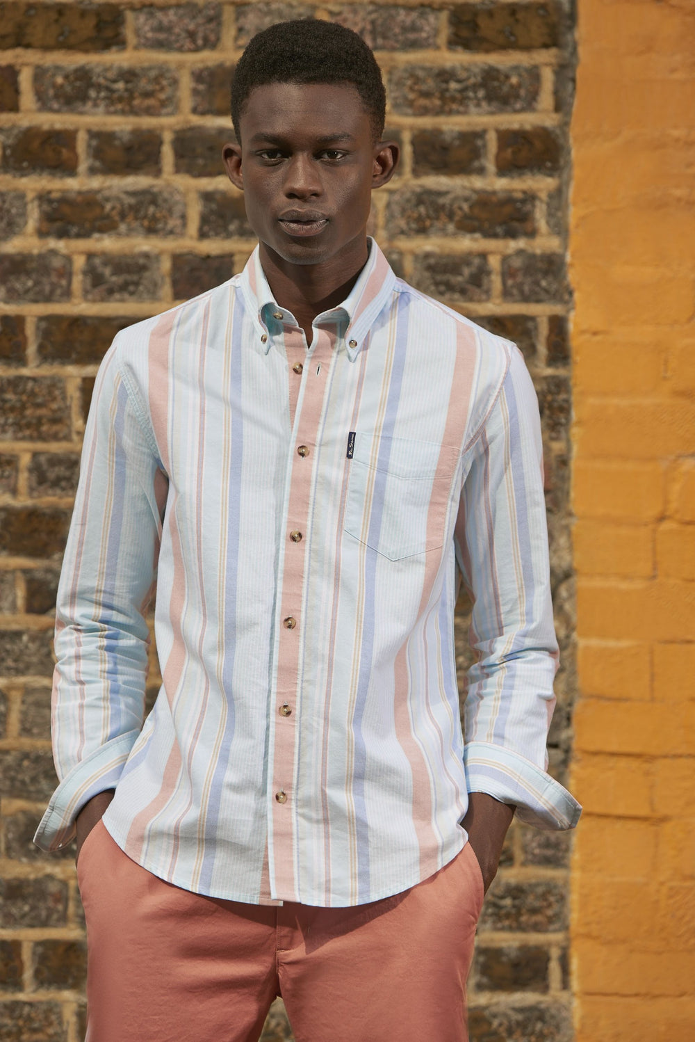 Koszule Ben Sherman The Oxford Ivy Stripe Long-Sleeve Niebieskie | 45PYSTOUC