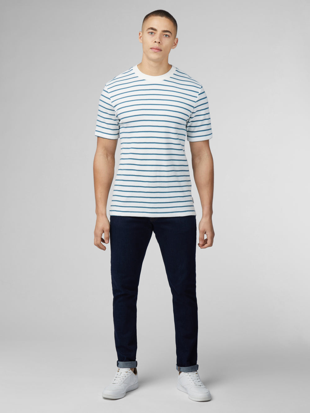 Koszulka Ben Sherman Signature Waffle Stripe Białe | 96FZUJTIL