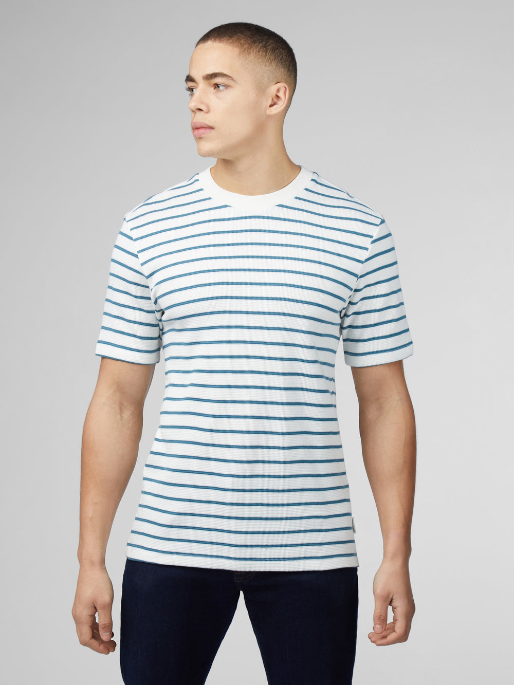 Koszulka Ben Sherman Signature Waffle Stripe Białe | 96FZUJTIL