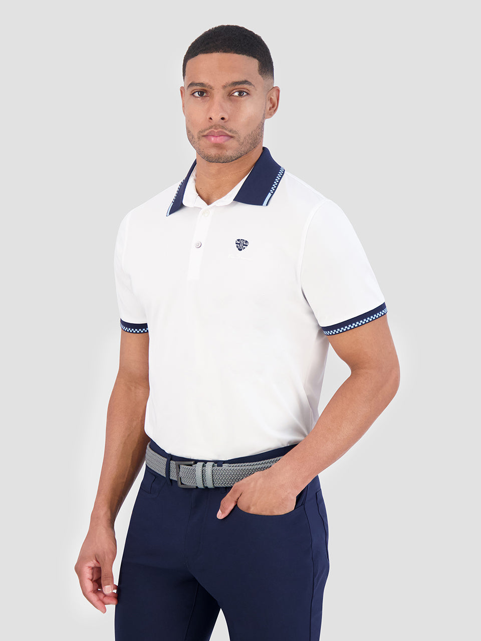 Koszulki Polo Ben Sherman Checker Rib Air Pique Sports Fit Białe | 75IKFMOGQ