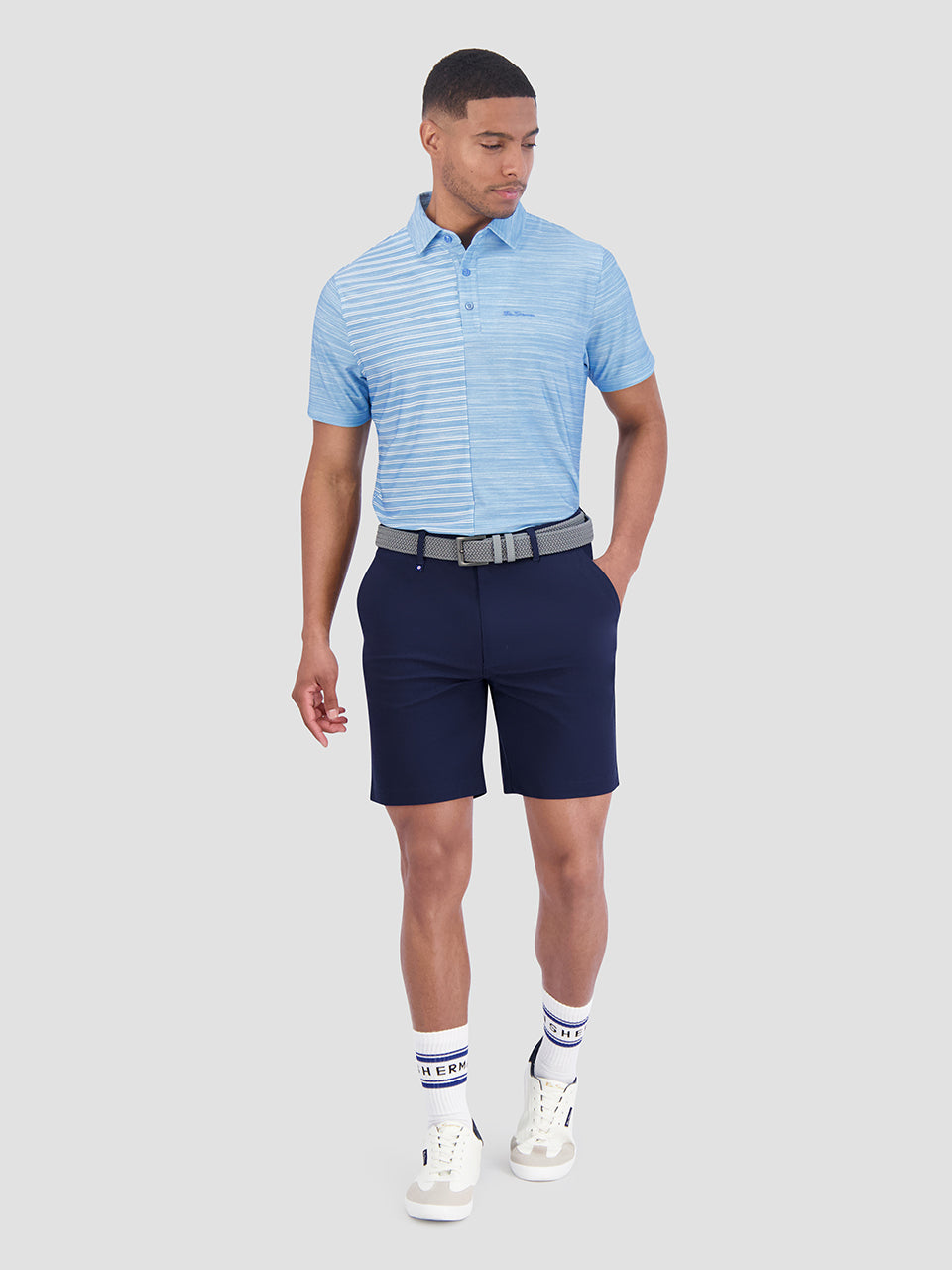 Koszulki Polo Ben Sherman Melange Stripes Color Block Tech Jersey Sports Fit Lazur | 83YQTPGEA