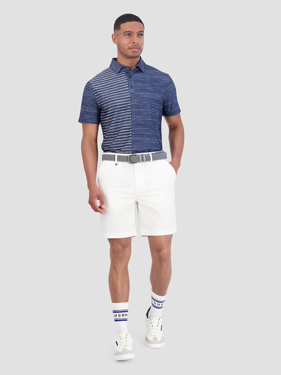 Koszulki Polo Ben Sherman Melange Stripes Color Block Tech Jersey Sports Fit Granatowe | 58DHAEQWT