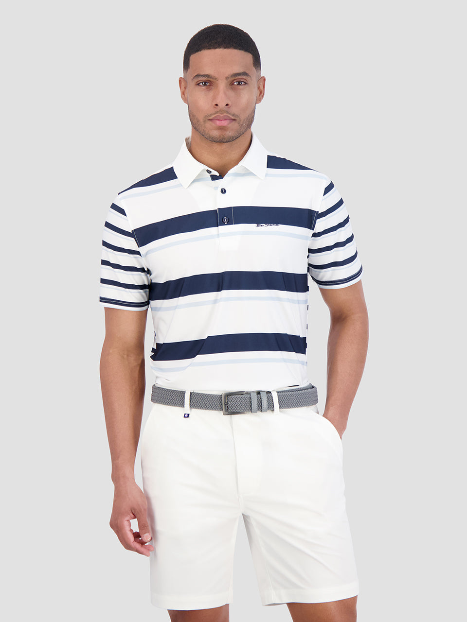 Koszulki Polo Ben Sherman Mixed Mod Stripes Tech Jersey Sports Fit Niebieskie | 50SBDNYRC