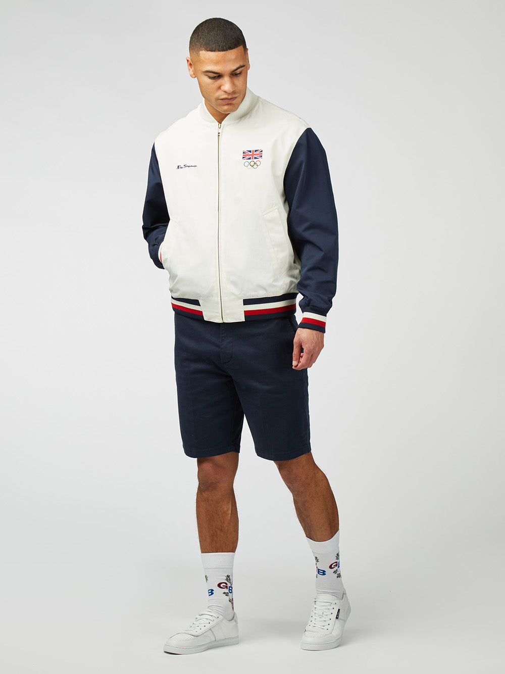 Kurtki Ben Sherman Team GB Commercial Bomber Białe | 02AGCRESW