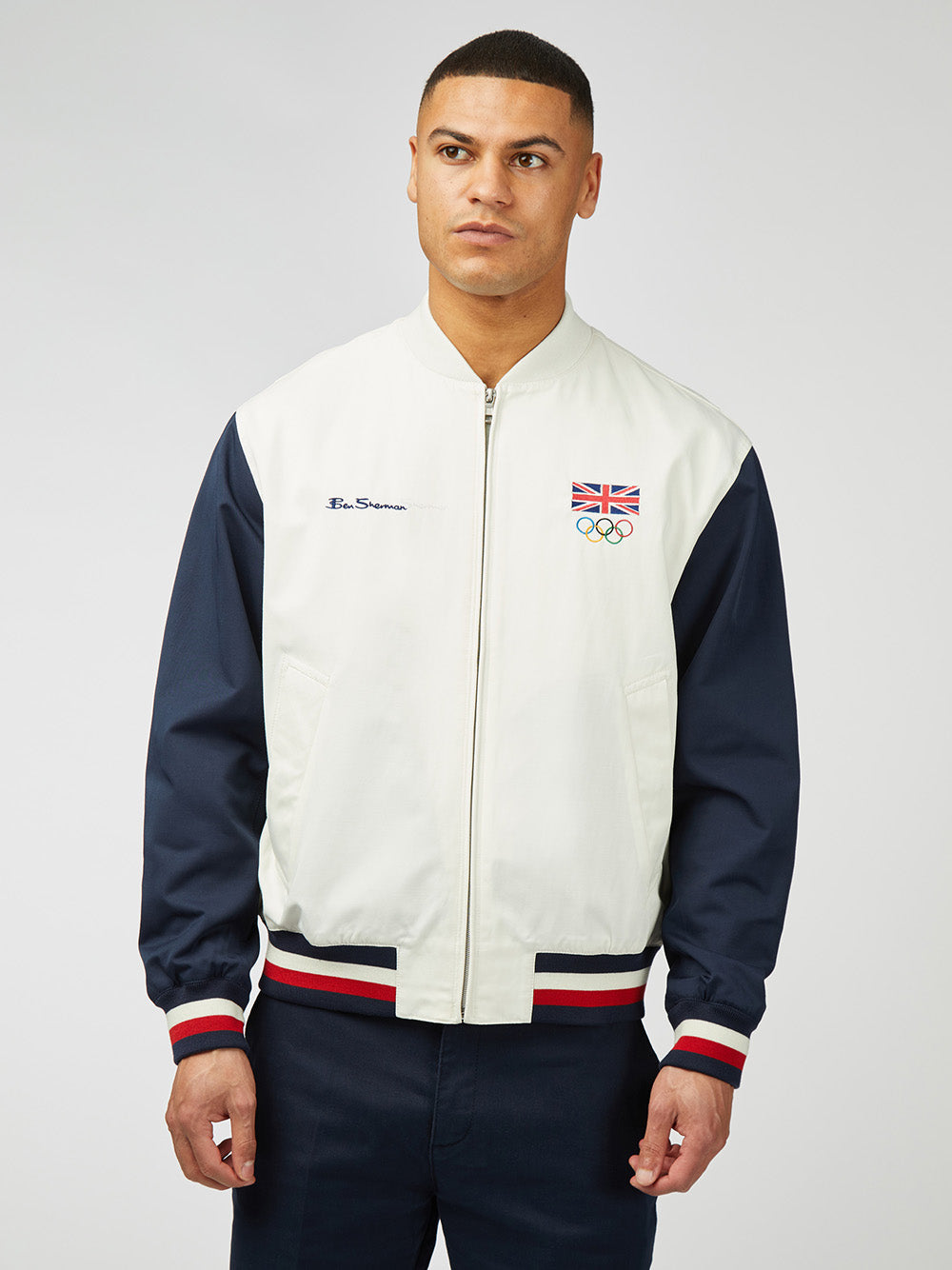 Kurtki Ben Sherman Team GB Commercial Bomber Białe | 02AGCRESW