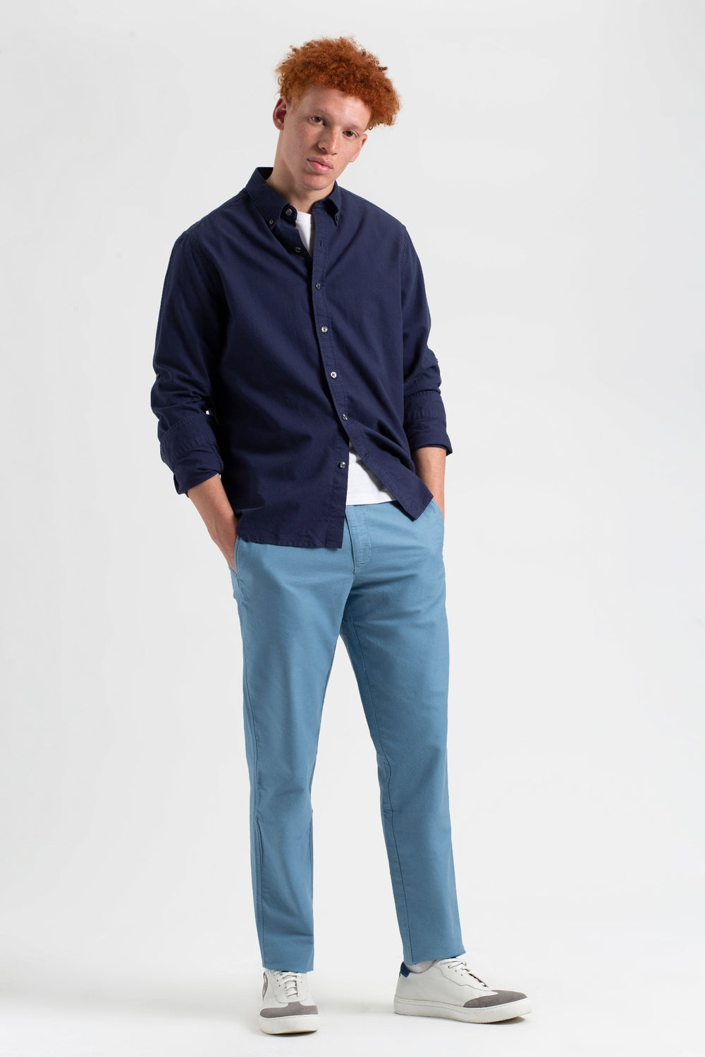 Spodnie Ben Sherman Beatnik Oxford Slim Taper Garment Dye Chino Niebieskie | 80YQBUZSO