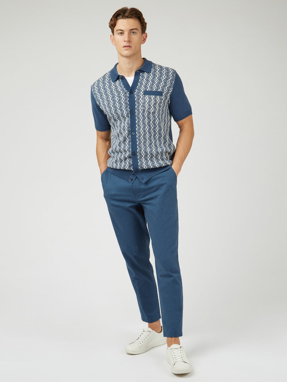 Spodnie Ben Sherman Signature Slim Taper Linen Niebieskie | 72QMLWEYC