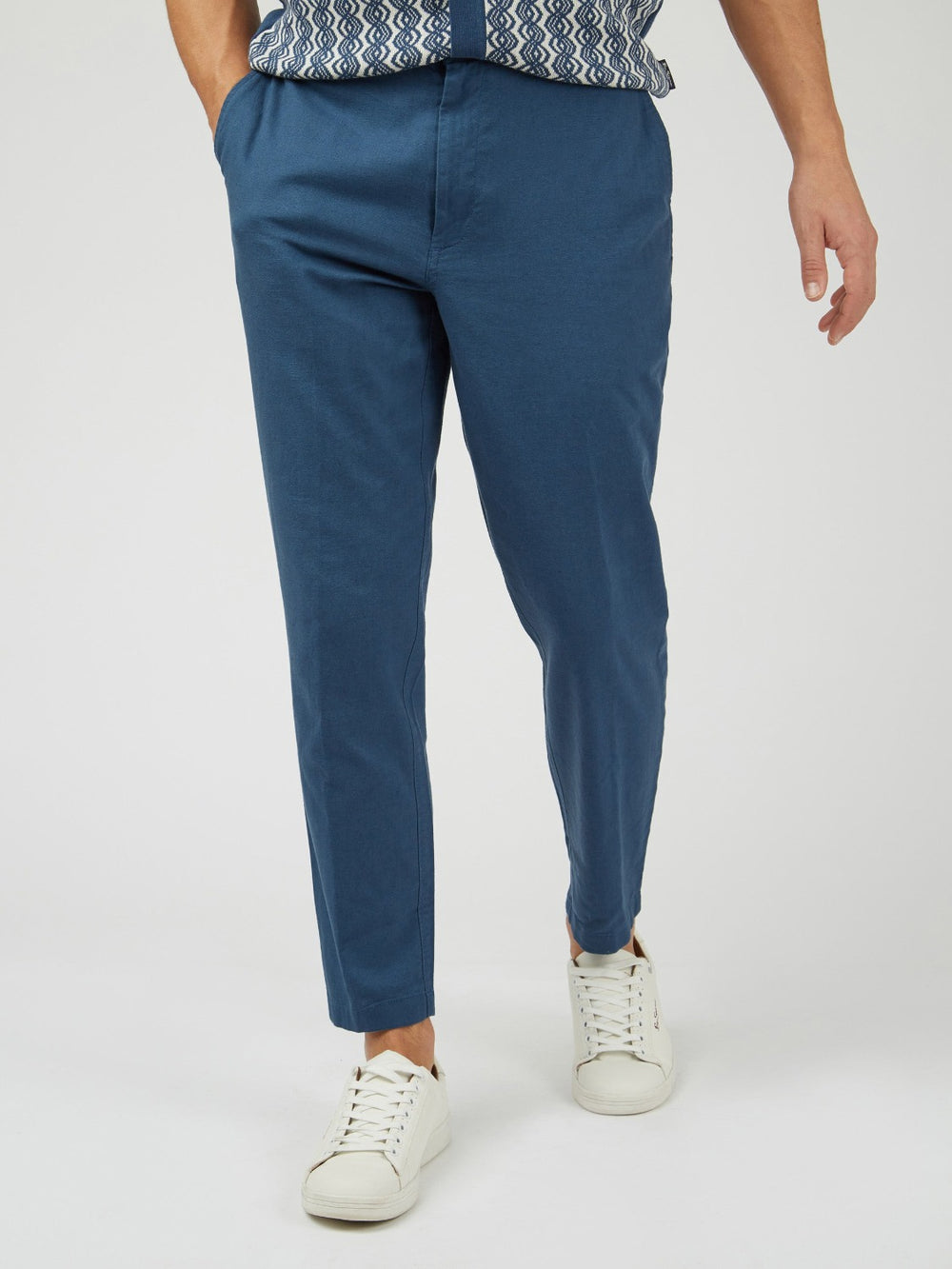 Spodnie Ben Sherman Signature Slim Taper Linen Niebieskie | 72QMLWEYC