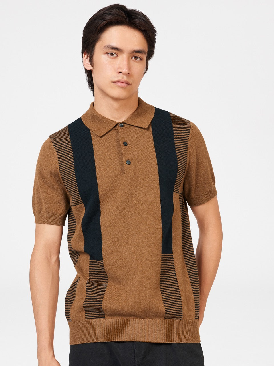 Swetry Polo Ben Sherman Intarsia Stripe Brązowe | 35TWMXJIG