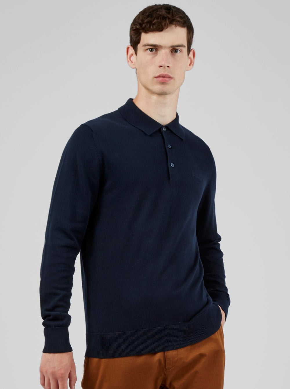 Swetry Polo Ben Sherman Signature Long-Sleeve Granatowe | 78GKEQFAU