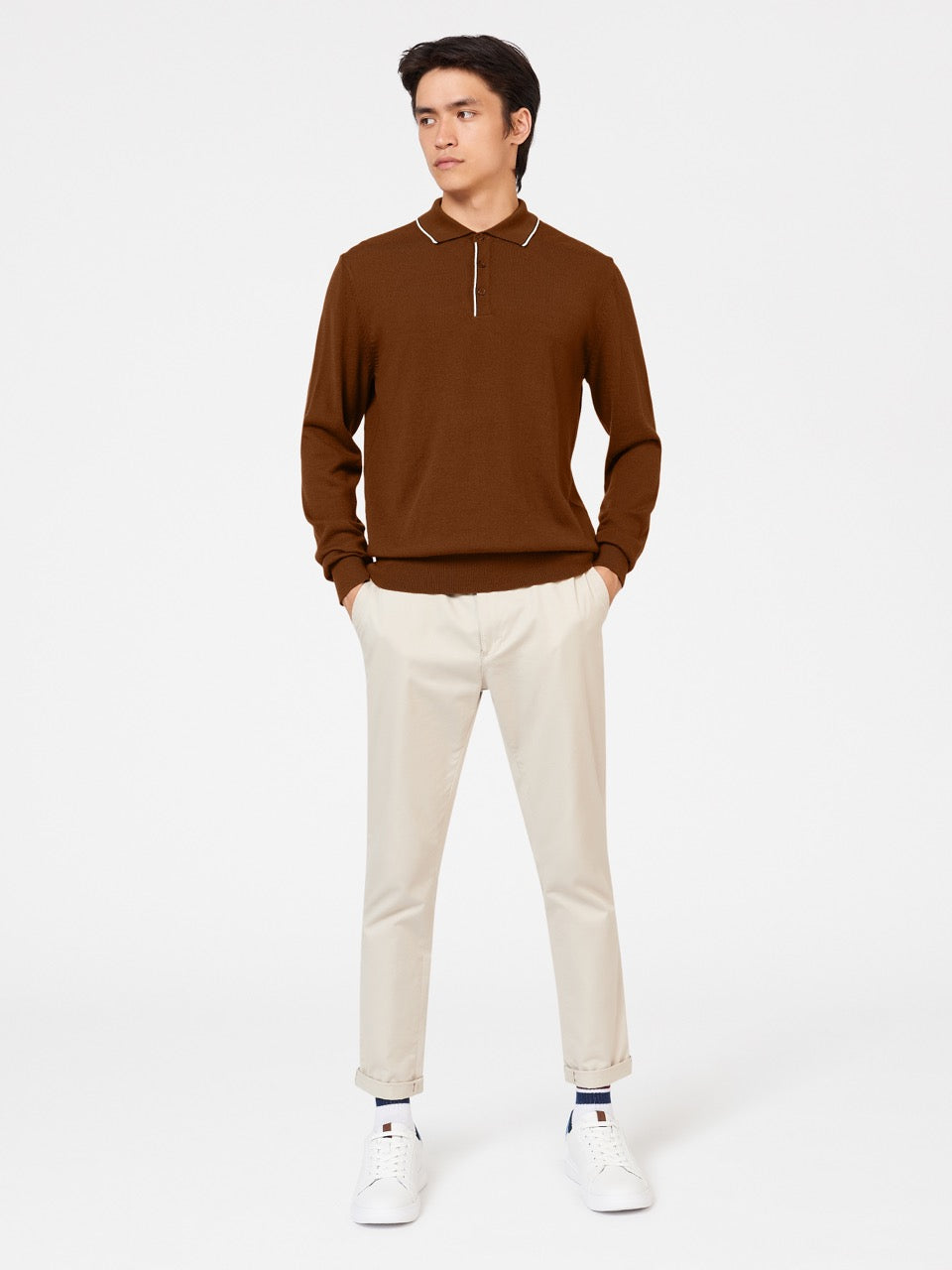 Swetry Polo Ben Sherman Tipped Merino Brązowe | 28MYVKZGQ