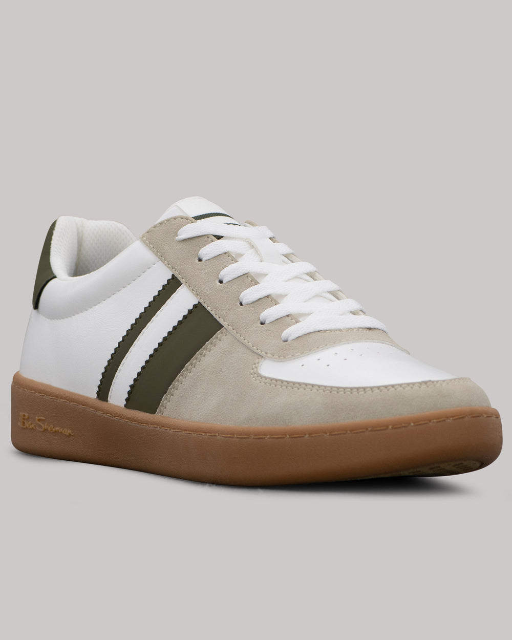 Trampki Ben Sherman Hyde Olive Stripe Białe | 76QBRGXAF